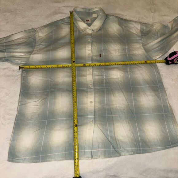 Levi’s XL Light Blue White Plaid Flannel Mens Button Down Long Sleeve Shirt EUC - Picture 8 of 10